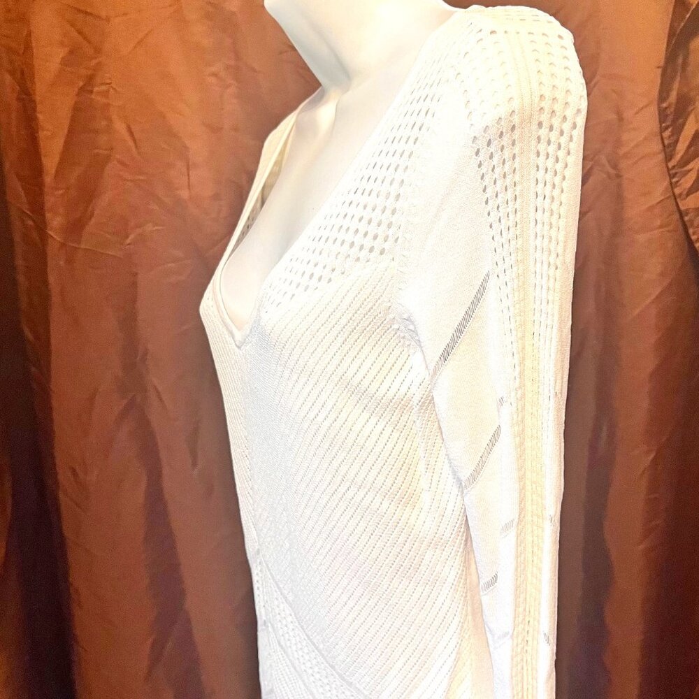 Cache Women's White Sheer Open Weave Deep V Neck … - image 4